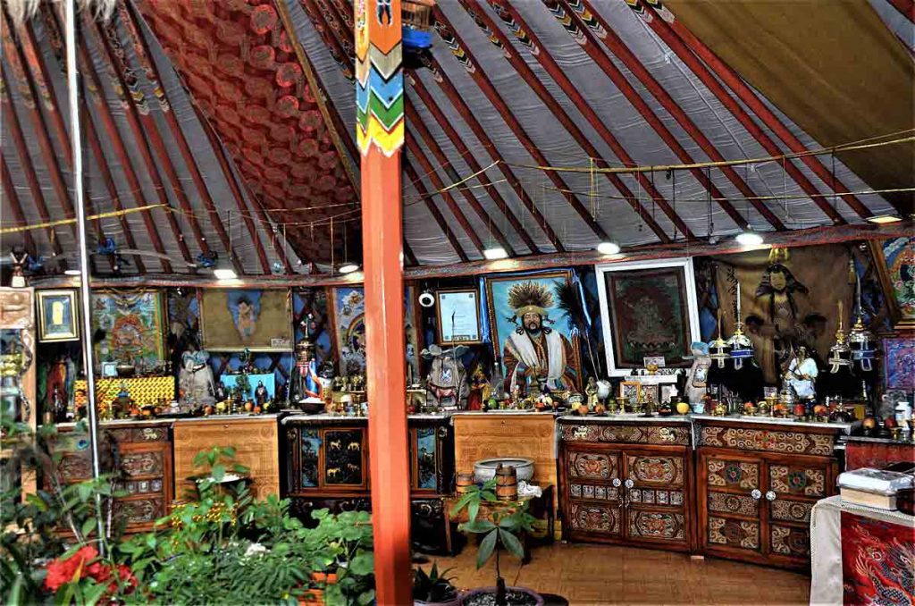 Interior of a yurt used for shamanistic rite in Ukan Bator