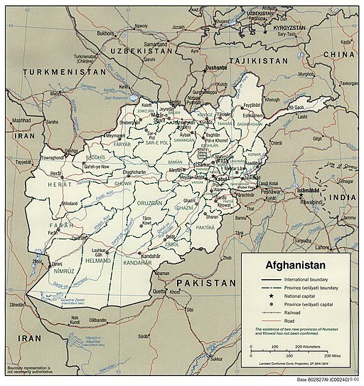 Afghanistan's borders on a map
