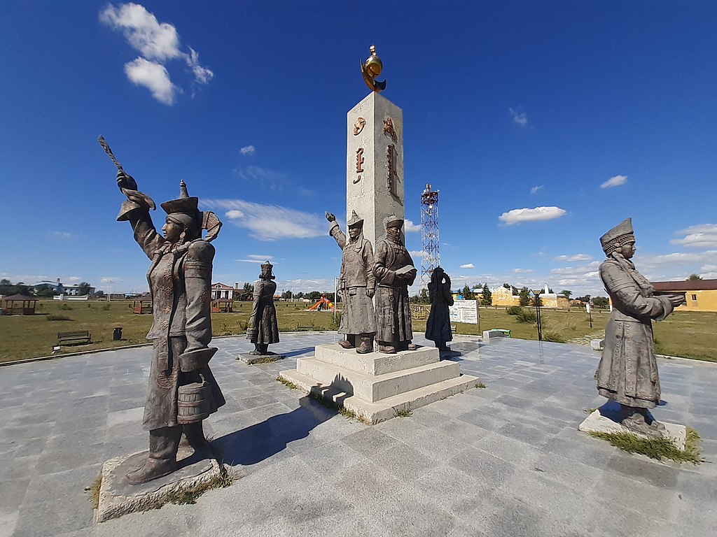 A statue in Choibalsan representing 4 of the Mongolian ethnicity's