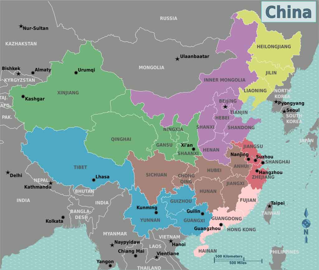 Chinese map showing provinces 