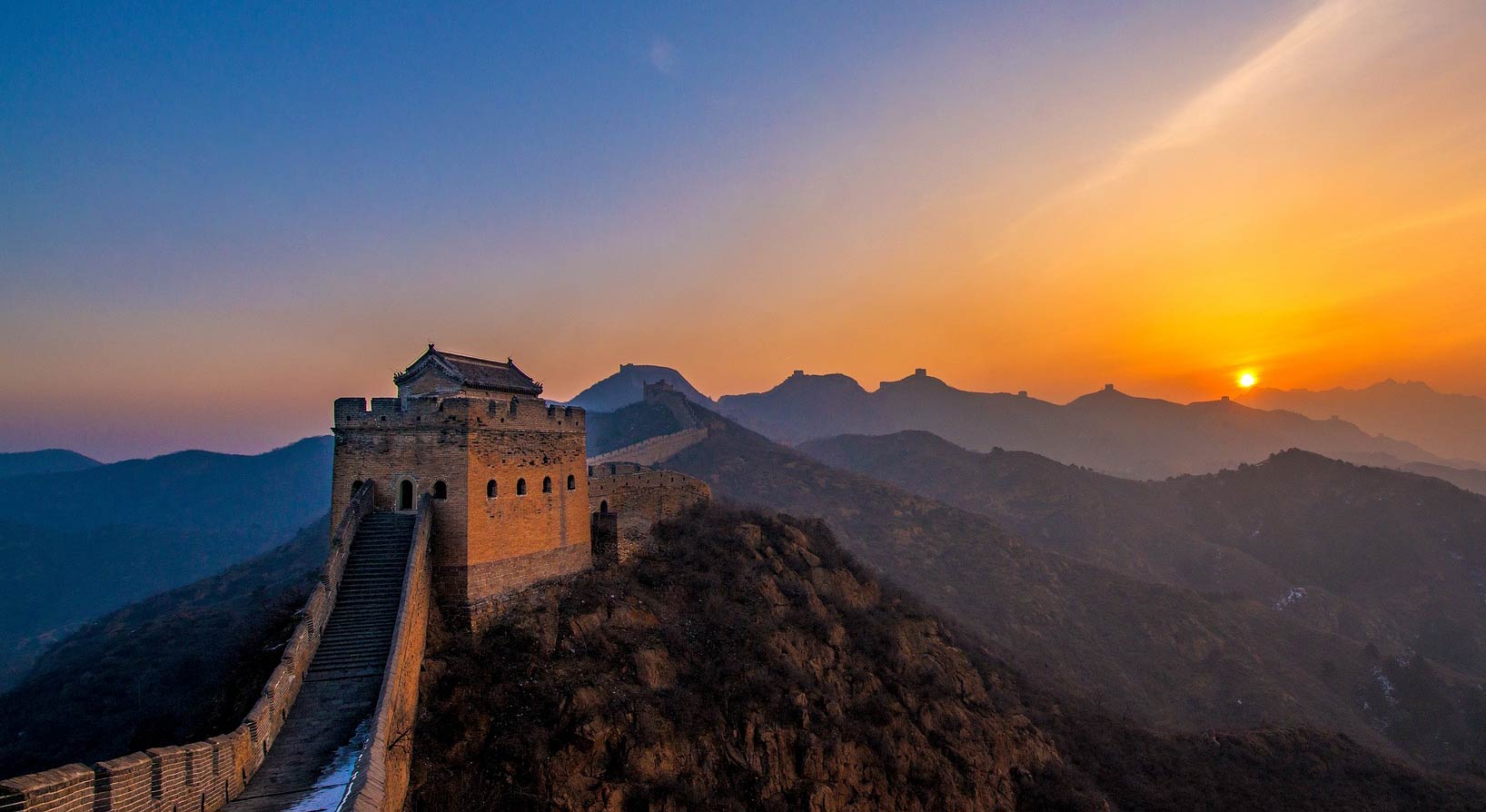 the Great Wall of China at sunset