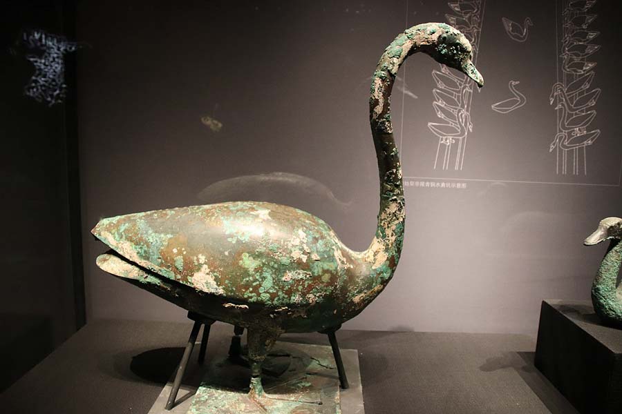 A bronze swan