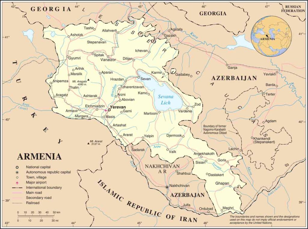 Armenia's boarders on a map