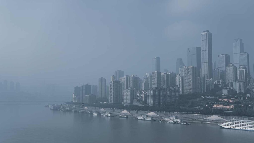 Fog enveloping Chongqing skyline