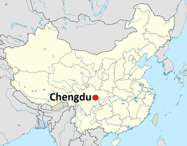 Chengdu on map of China