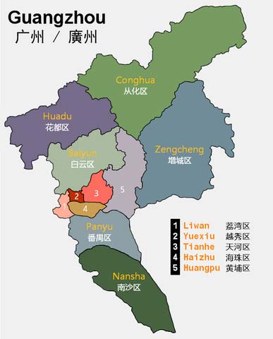 Close-up map of Guangzhou